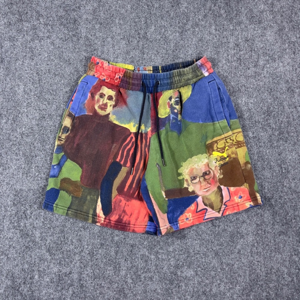 Puma KidSuper Studios Shorts Mens Small Multi Color All Over Face Print Art